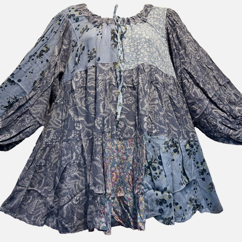 Nwt SACRED THREADS floral patch funky hippy rayon TOP BLOUSE XL